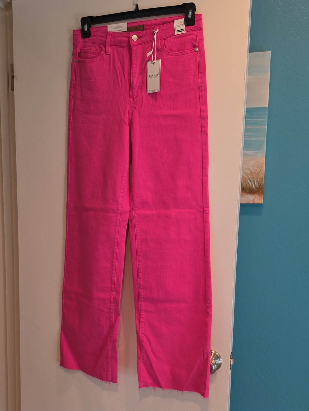 Judy Blue Hot Pink Wide-Leg Stretchy Jeans